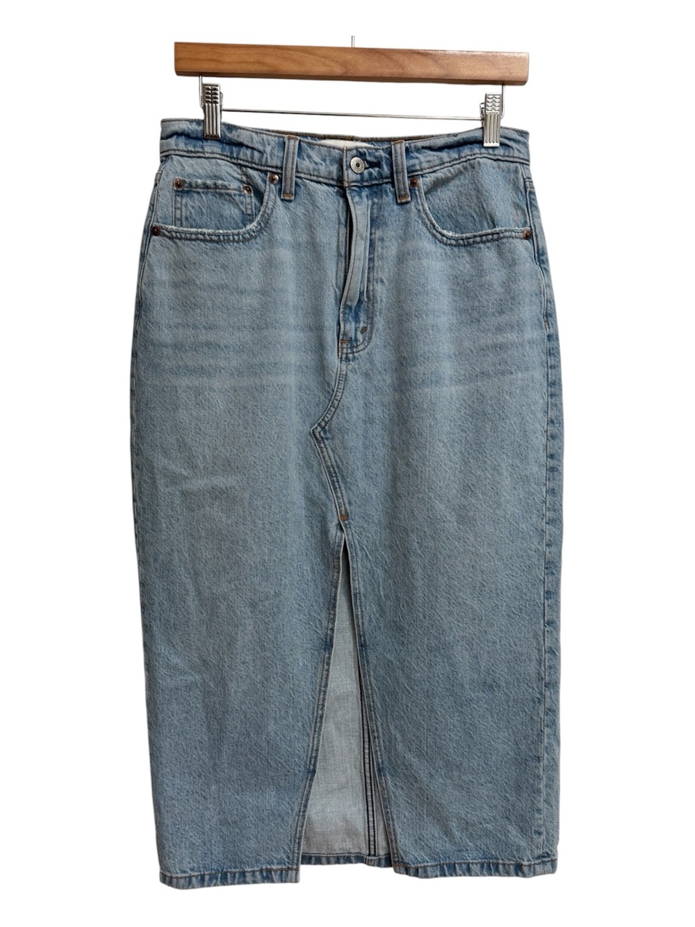 Abercrombie & Fitch Light Wash Denim Midi Skirt